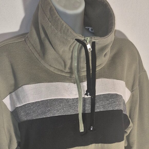 PINK/Victoria's Secret zippered front fleece jacket, green w/stripes in size XS - Picture 5 of 16